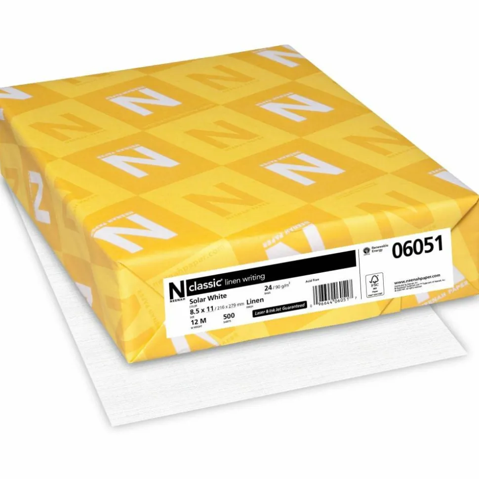 Classic Crest Copy And Multi-Use Linen Paper, Letter Size (8 1/2" x 11"), 24 Lb, Solar White, Ream Of 500 Sheets