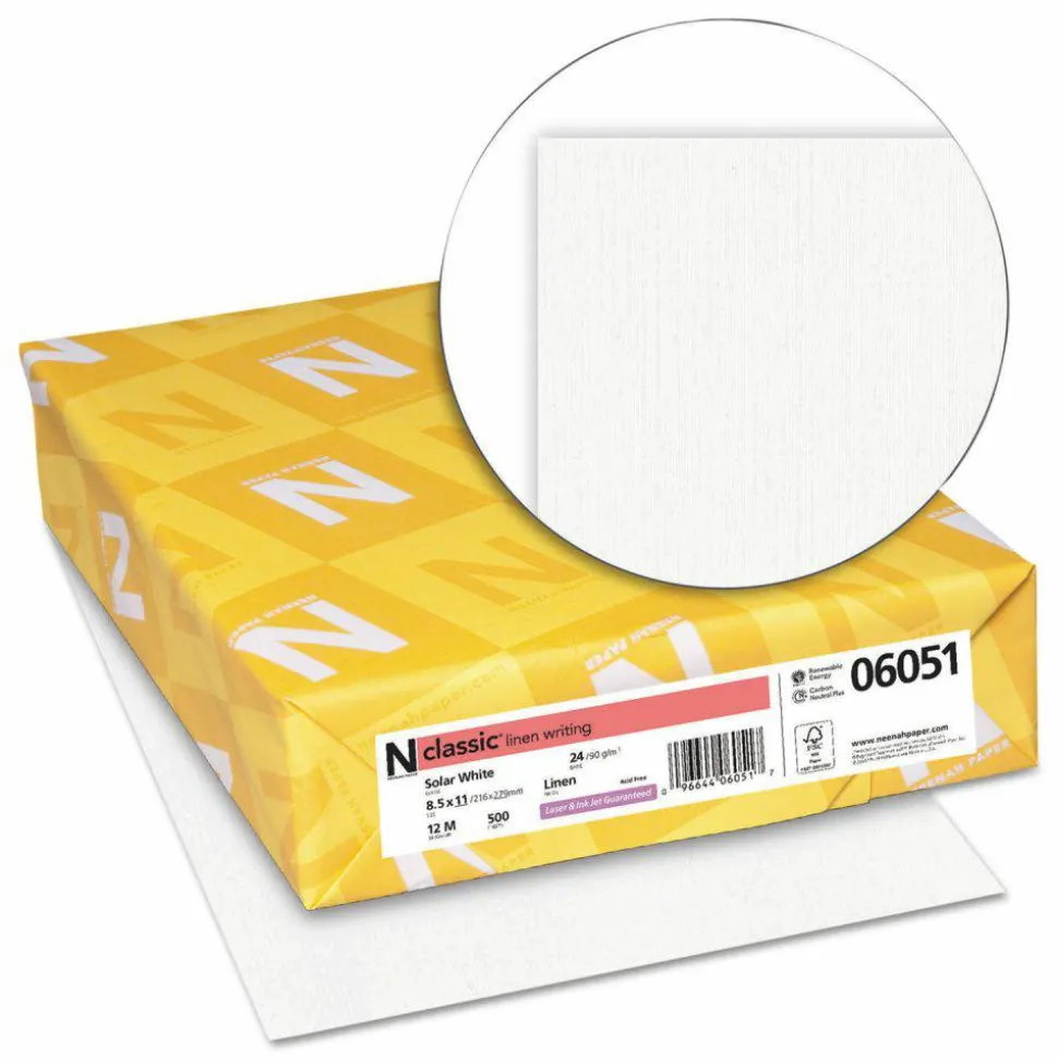 Classic Crest Copy And Multi-Use Linen Paper, Letter Size (8 1/2" x 11"), 24 Lb, Solar White, Ream Of 500 Sheets