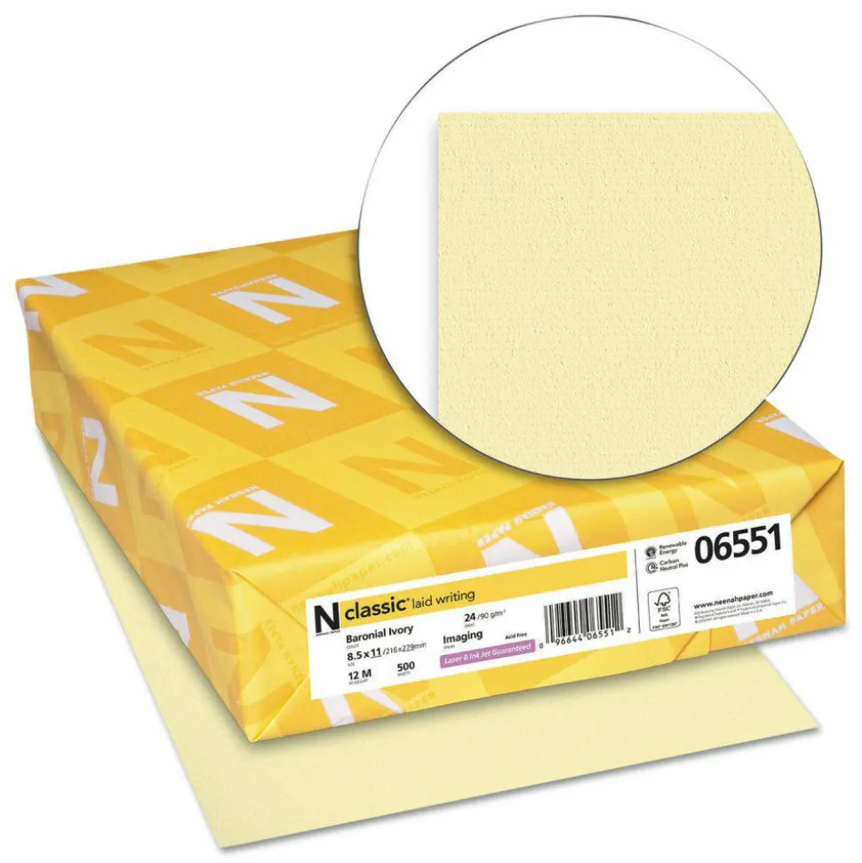 Classic Laid Multi-Use Printer & Copy Paper, Baronial Ivory, Letter (8.5" x 11"), 500 Sheets Per Ream, 24 Lb