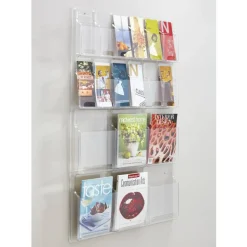 Clear Literature Rack, Combination, 6 Magazine Pockets, 12 Pamphlet Pockets