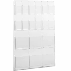 Clear Literature Rack, Combination, 6 Magazine Pockets, 12 Pamphlet Pockets