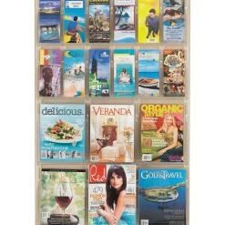 Clear Literature Rack, Combination, 6 Magazine Pockets, 12 Pamphlet Pockets