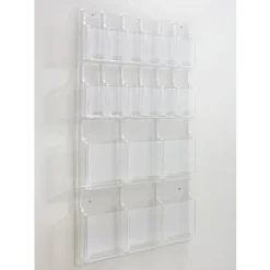 Clear Literature Rack, Combination, 6 Magazine Pockets, 12 Pamphlet Pockets