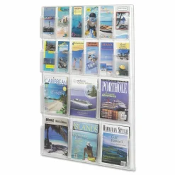 Clear Literature Rack, Combination, 6 Magazine Pockets, 12 Pamphlet Pockets