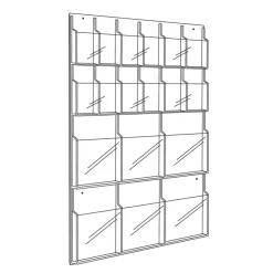 Clear Literature Rack, Combination, 6 Magazine Pockets, 12 Pamphlet Pockets