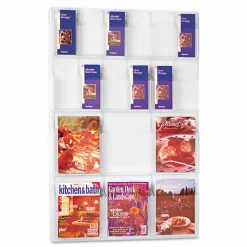 Clear Literature Rack, Combination, 6 Magazine Pockets, 12 Pamphlet Pockets