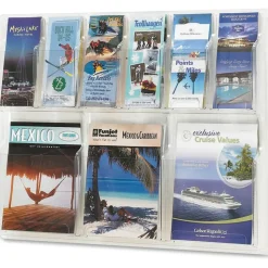 Clear Literature Rack, Combination, 3 Magazine Pockets, 6 Pamphlet Pockets