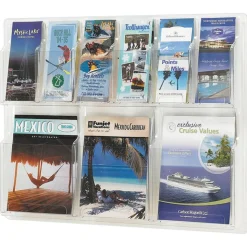 Clear Literature Rack, Combination, 3 Magazine Pockets, 6 Pamphlet Pockets