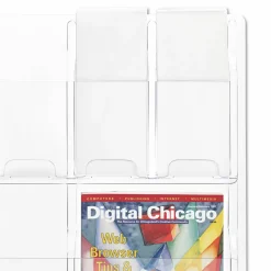 Clear Literature Rack, Combination, 3 Magazine Pockets, 6 Pamphlet Pockets