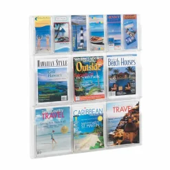 Clear Literature Rack, Combination, 6 Magazine Pockets, 6 Pamphlet Pockets