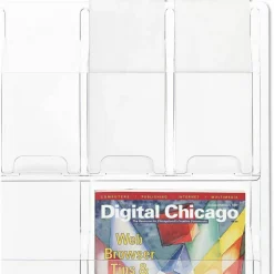 Clear Literature Rack, Combination, 6 Magazine Pockets, 6 Pamphlet Pockets