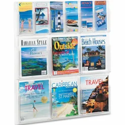Clear Literature Rack, Combination, 6 Magazine Pockets, 6 Pamphlet Pockets