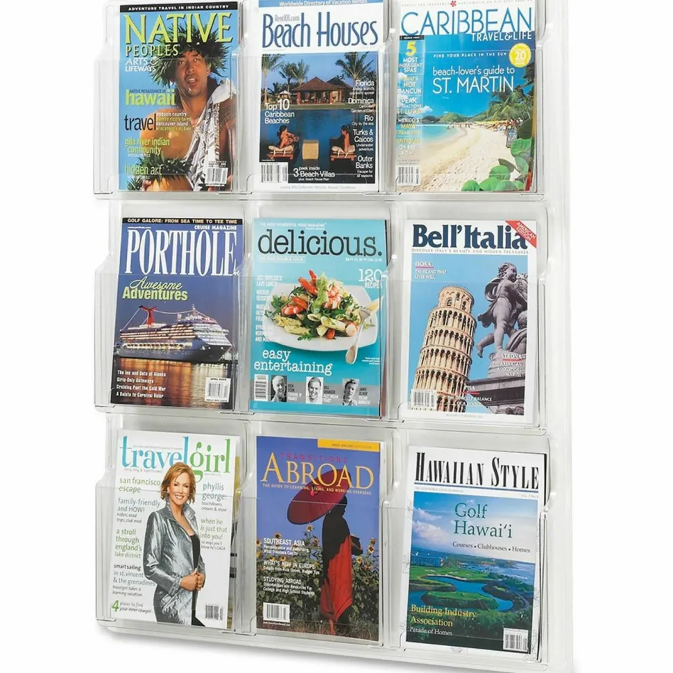 Clear Literature Rack, Magazine, 9 Pockets