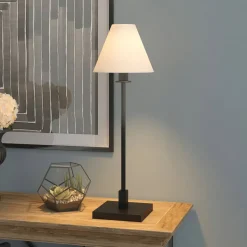 Clement 28" Tall Table Lamp with Fabric Shade in Blackened Bronze/White