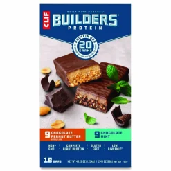 CLIF Bar Builders Protein Bar, Variety Pack, Chocolate Mint/Chocolate Peanut Butter, 2.4 oz Bar, 18 Bars/Box