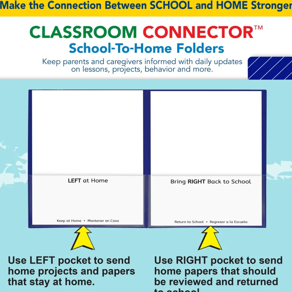 C-Line Classroom Connector Folders, Accommodates 11 x 8.5 Sheets, Blue, 25/Box