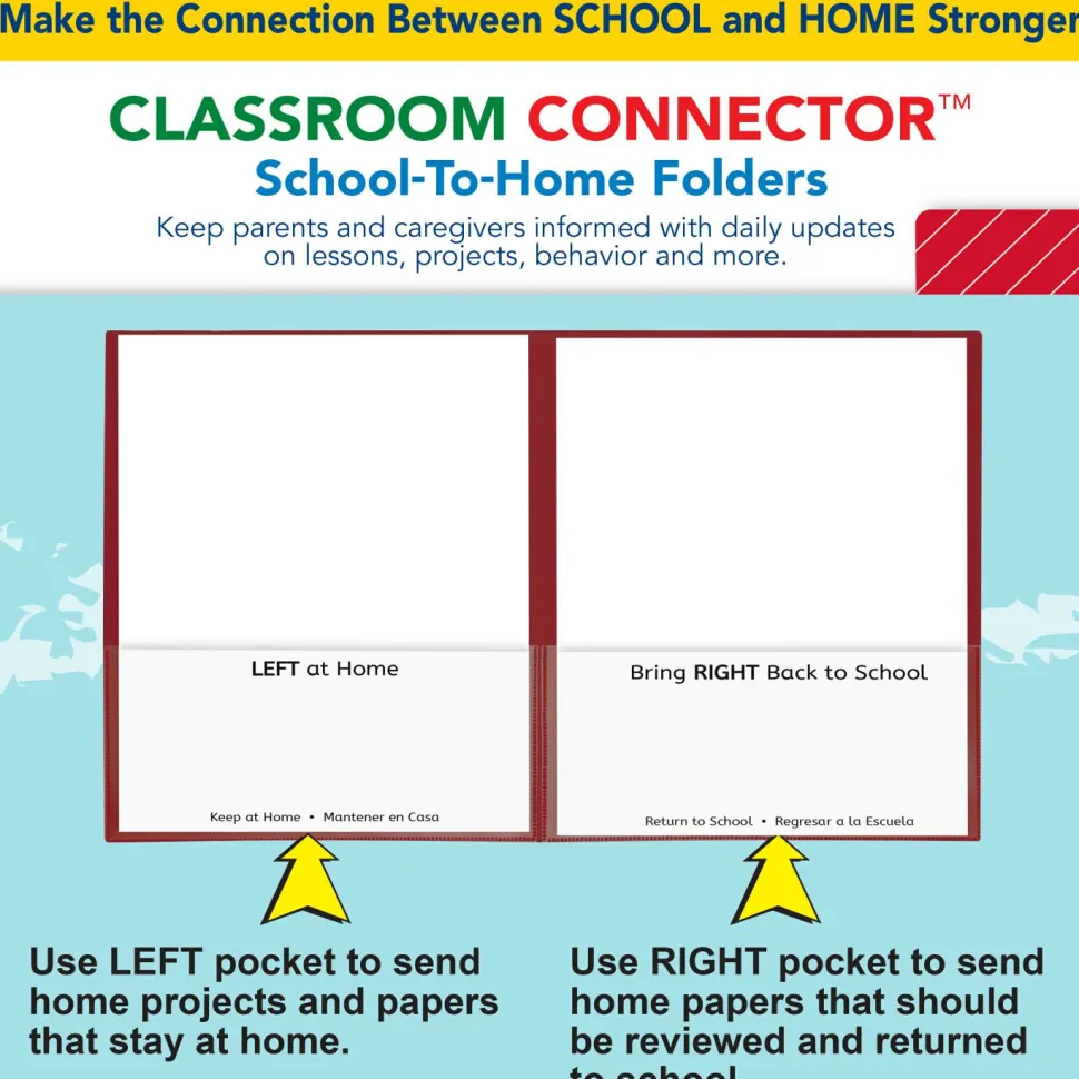 C-Line Classroom Connector School-To-Home Folders, 8-1/2" x 11", Red, Box Of 25 Folders