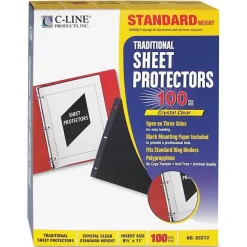 C-Line Traditional Sheet Protectors, Medium-Duty, Side: 3-Hole Punched, Side/Side/Top Load 8.5 x 11 Insert, Clear Front, 100/Box