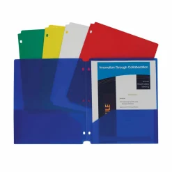 C-Line Two-Pocket Heavyweight Poly Portfolio Folder with Three-Hole Punch, Accommodates 11 x 8.5 Sheets, Assorted Colors, 10/Pack