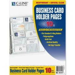C-Line Business Card Holders Without Tabs, 8 1/8" x 11 1/4", 3-Hole Punched, Pack Of 10