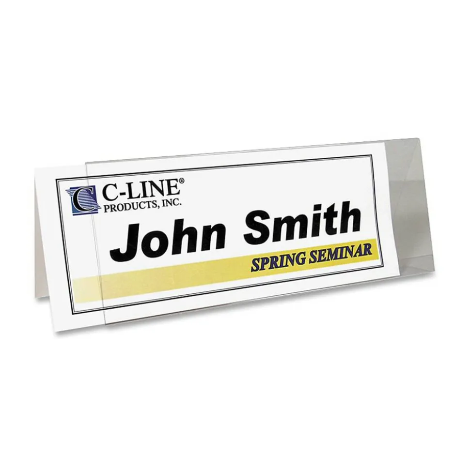 C-Line Inkjet/Laser Name Tent Holders, 11 1/5" x 4 3/10", Clear, Box Of 25
