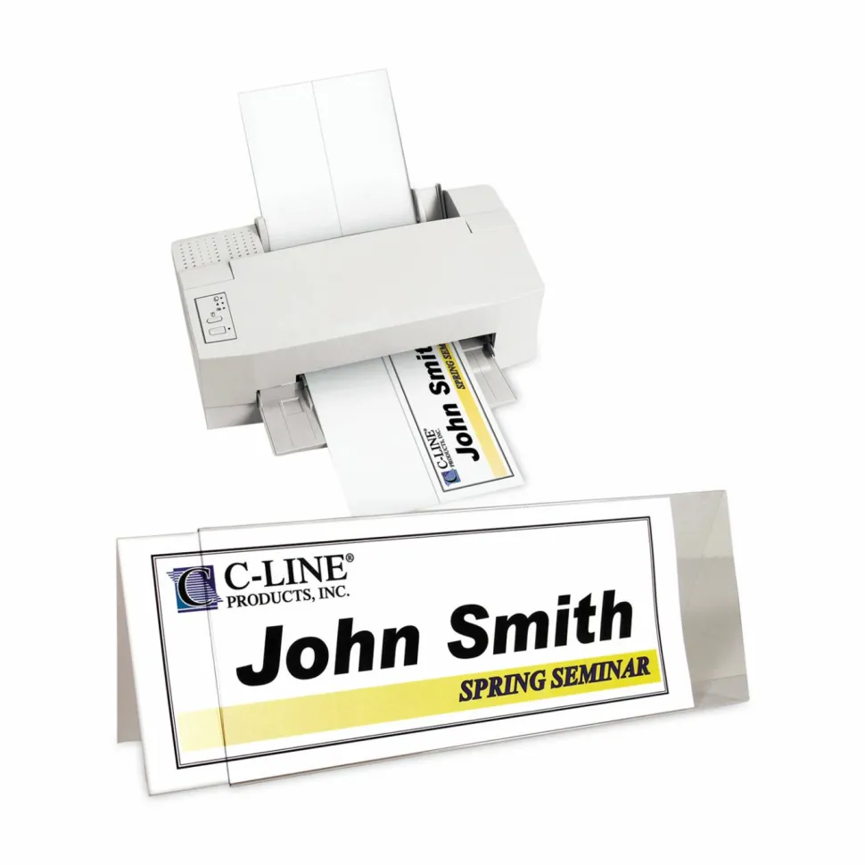 C-Line Inkjet/Laser Name Tent Holders, 11 1/5" x 4 3/10", Clear, Box Of 25