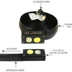 C-Line Lay-Flat Power Extension and Cord Cover - 10 Ft. Length, 1/PK, 79101