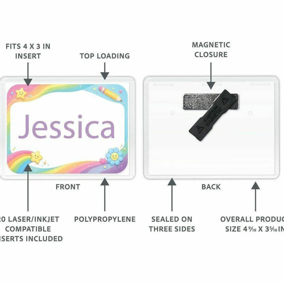 C-Line Magnetic Name Badge Holder Kit, Horizontal, 4w x 3h, Clear, 20/Box
