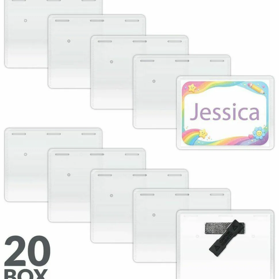 C-Line Magnetic Name Badge Holder Kit, Horizontal, 4w x 3h, Clear, 20/Box