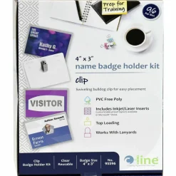 C-Line Name Badge Kits, Top Load, 4 x 3, Clear, Clip Style, 96/Box
