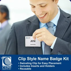 C-Line Name Badge Kits, Top Load, 4 x 3, Clear, Clip Style, 96/Box