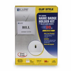 C-Line Name Badge Kits, Top Load, 4 x 3, Clear, Clip Style, 96/Box