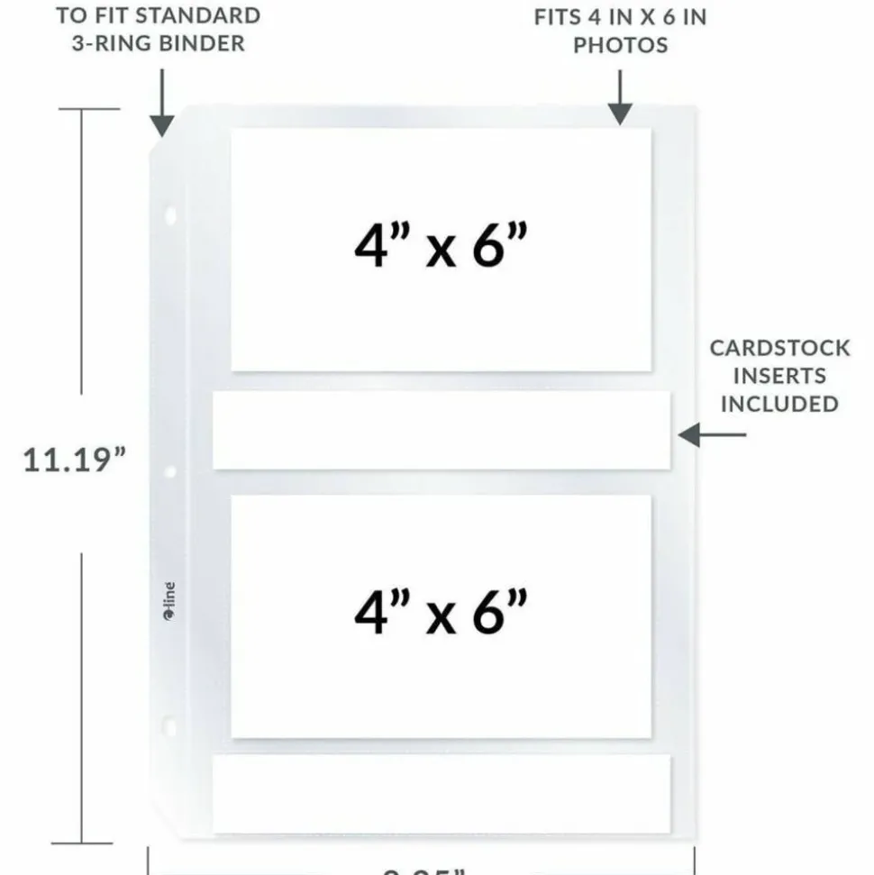 C-Line Photo Holders For Three-Ring Binders, 4" x 6", Box Of 50