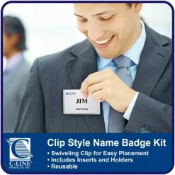 C-Line Sealed Clip Style Badge Holder Kit, Top Loading, 3" x 4"