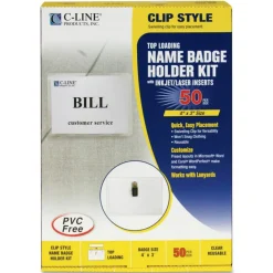 C-Line Sealed Clip Style Badge Holder Kit, Top Loading, 3