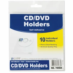 C-Line Self-Adhesive CD Holder, 5 1/3 x 5 2/3, 10/PK