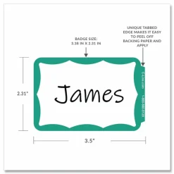 C-Line Self-Adhesive Name Badges, 3.5 x 2.25, Green, 100/Box