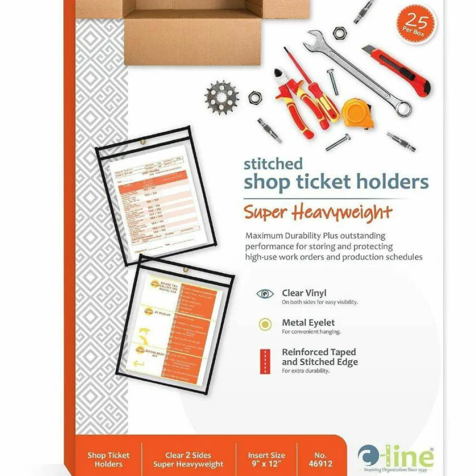 C-Line Stitched Vinyl Shop Ticket Holders, 9" x 12", Clear, Box Of 25