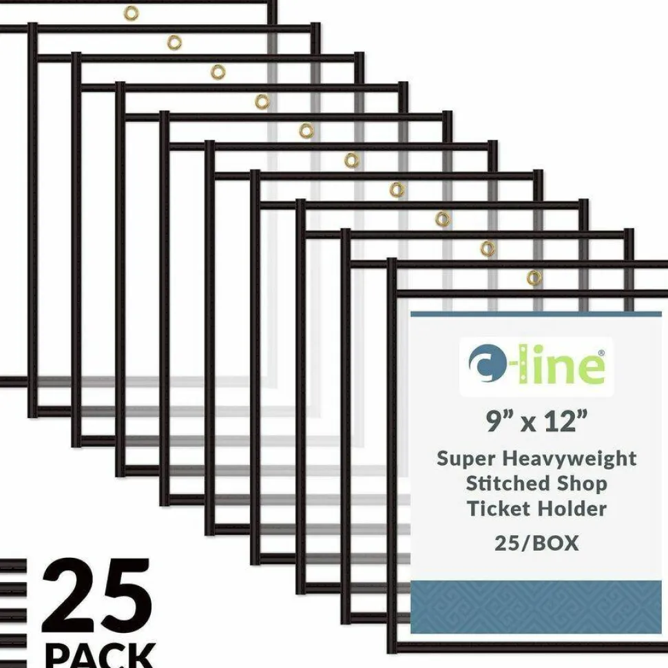 C-Line Stitched Vinyl Shop Ticket Holders, 9" x 12", Clear, Box Of 25