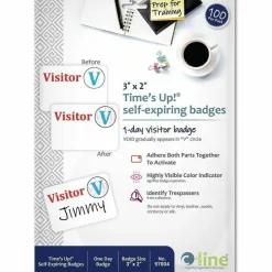 C-Line Time's Up! Self-Expiring Visitor Badges, One-Day Badge, 3