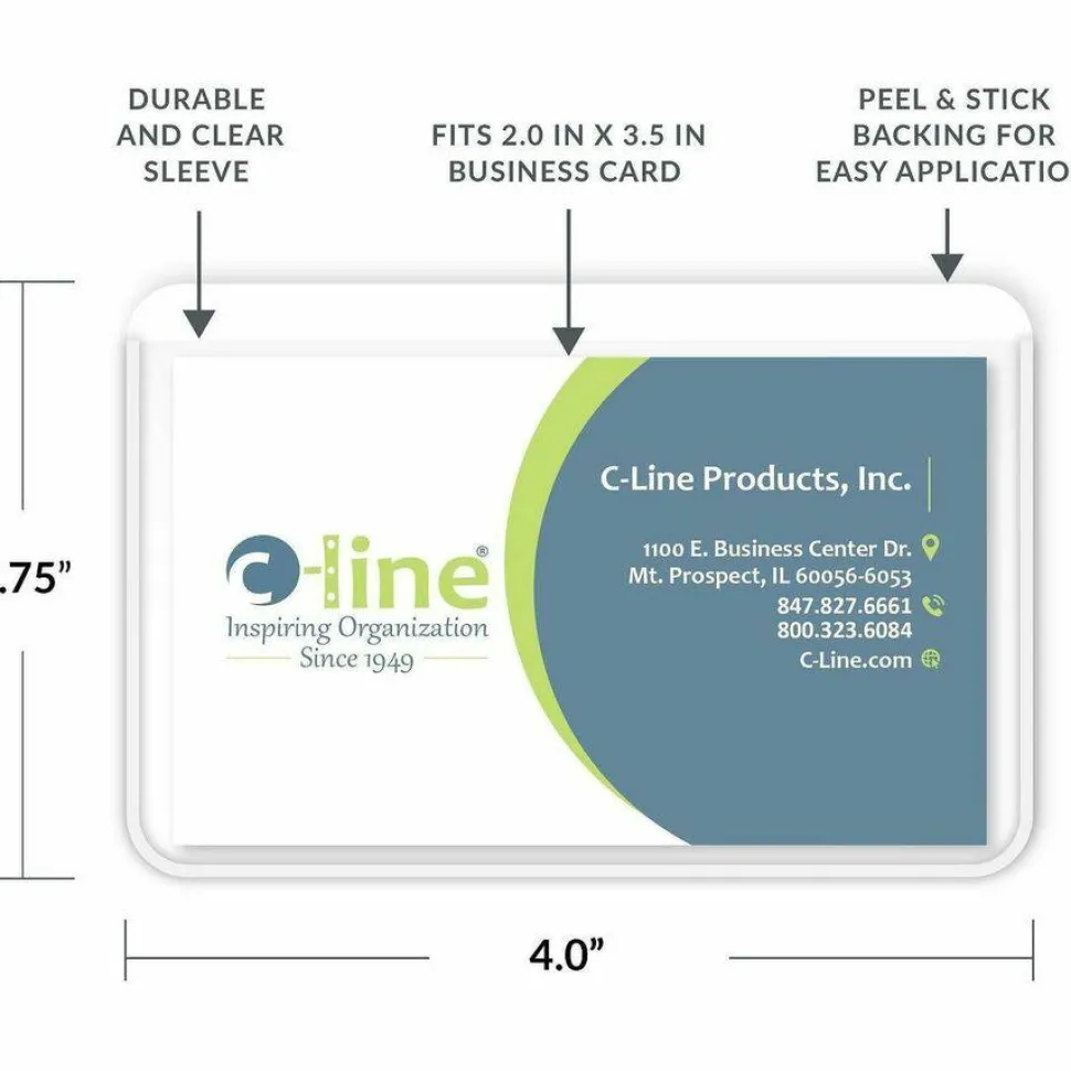 C-Line Top-Loading Business Card Holders, 2" x 3 1/2", Clear, Pack Of 10