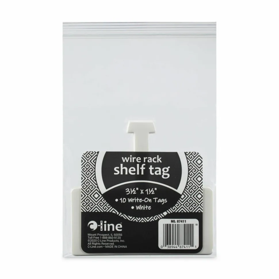 C-Line Wire Rack Shelf Tag, Side Load, 3.5 x 1.5, White, 10/Pack