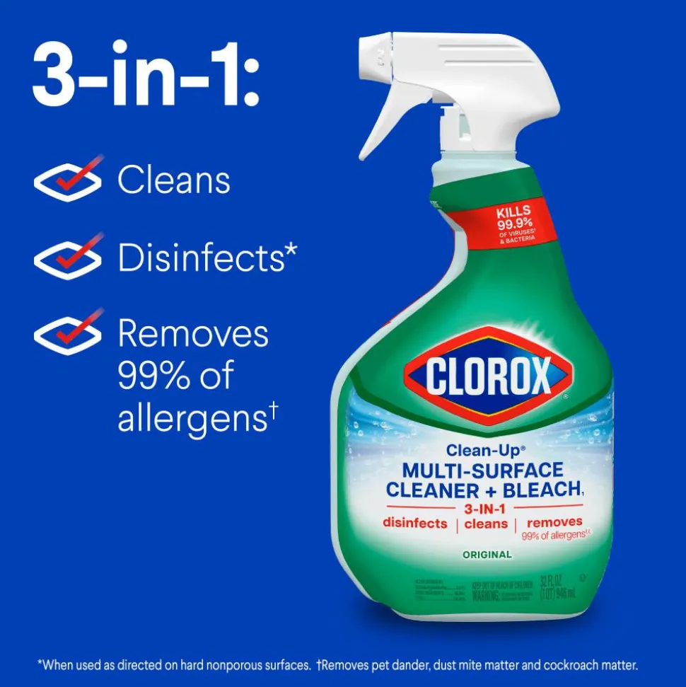 Clorox Clean-Up All Purpose Cleaner With Bleach Spray Bottle, 32 Oz, Pack Of 9