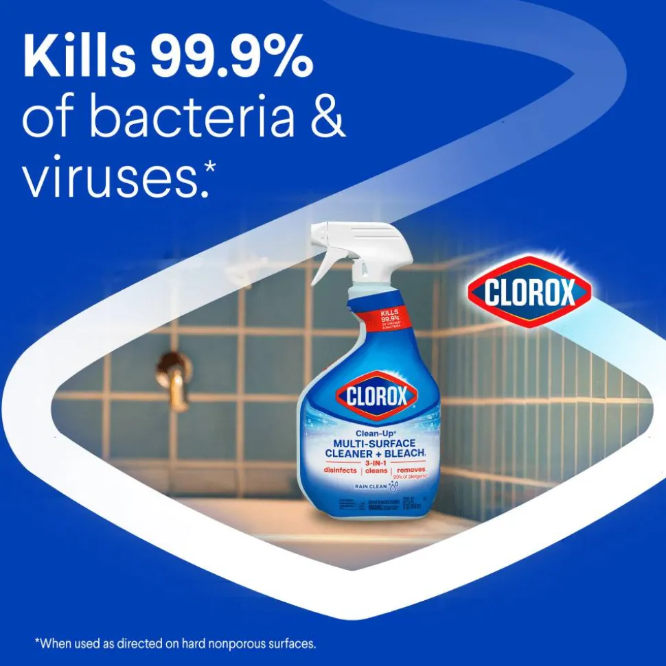 Clorox Clean-Up Multi-Surface Cleaner with Bleach, Rain Clean, Spray Bottle, 32 Fluid Ounces, Pack of 9 (30058)