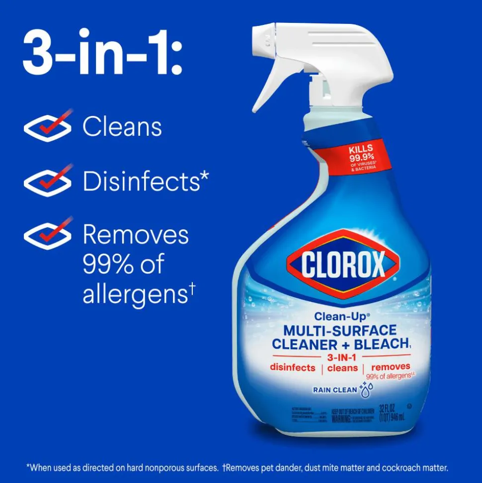 Clorox Clean-Up Multi-Surface Cleaner with Bleach, Rain Clean, Spray Bottle, 32 Fluid Ounces, Pack of 9 (30058)