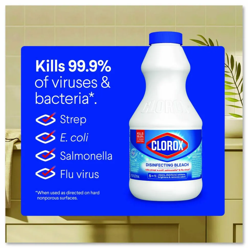 Clorox Concentrated Regular Disinfecting Bleach, Unscented, 24 oz Bottle, 12/Carton