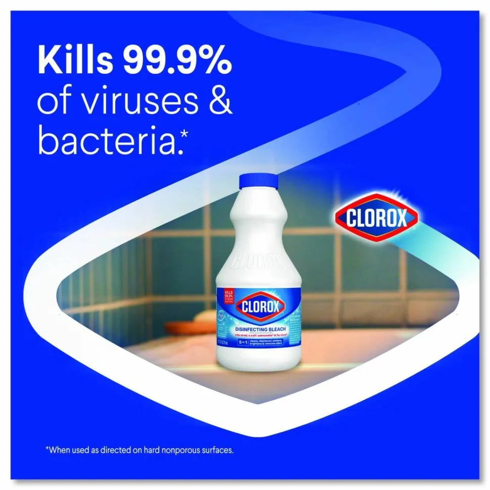 Clorox Concentrated Regular Disinfecting Bleach, Unscented, 24 oz Bottle, 12/Carton