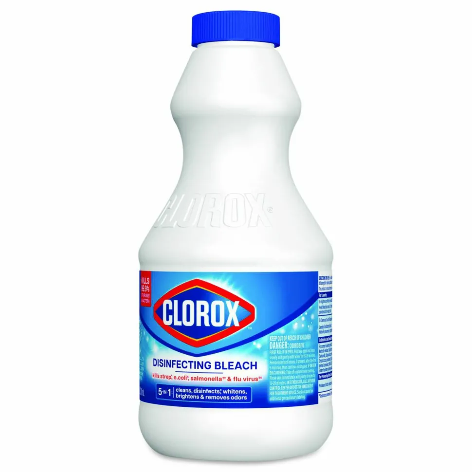 Clorox Concentrated Regular Disinfecting Bleach, Unscented, 24 oz Bottle, 12/Carton