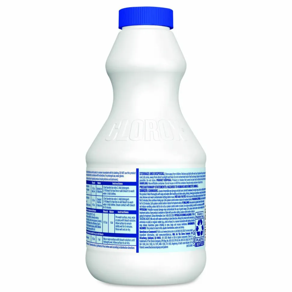 Clorox Concentrated Regular Disinfecting Bleach, Unscented, 24 oz Bottle, 12/Carton