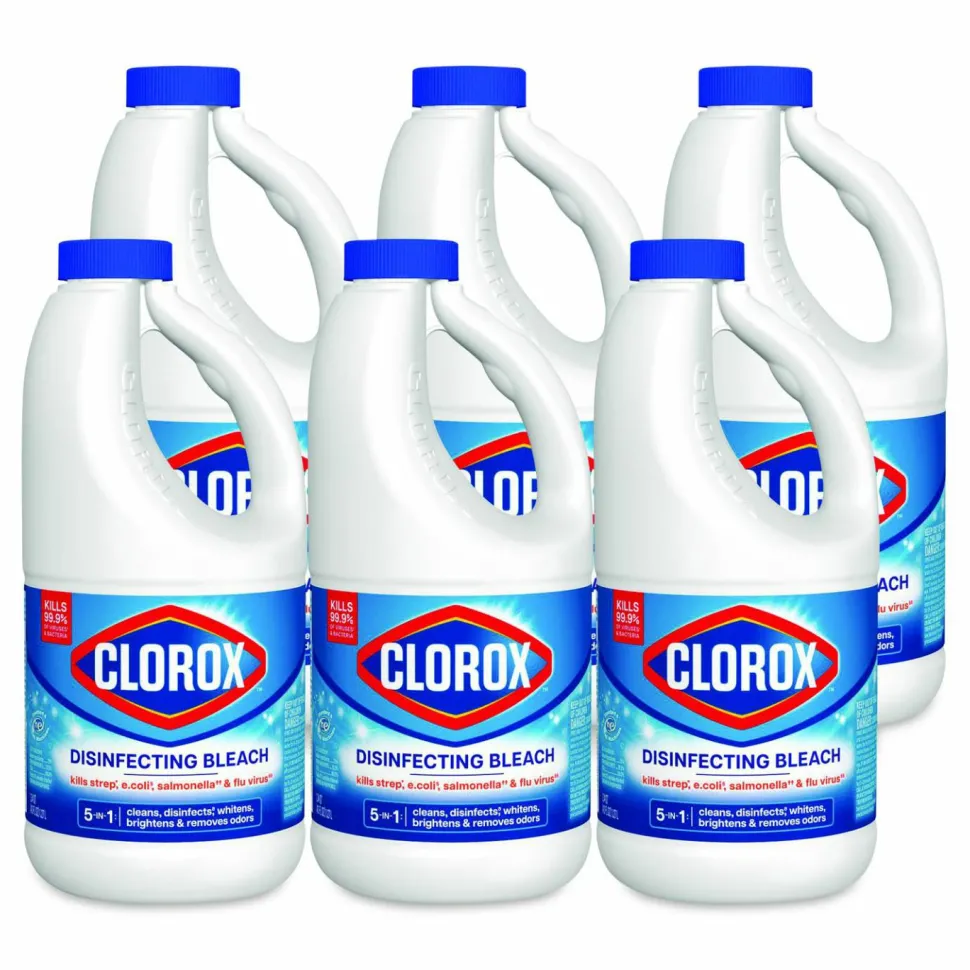 Clorox Concentrated Regular Disinfecting Bleach, Unscented, 43 oz Bottle, 6/Carton